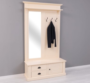 Shutter design hallway coat hanger with mirror, 2 drawers, 1 door