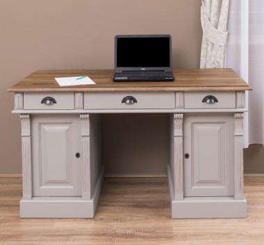 Desk with 2 doors and 3 drawers, oak top, Directoire Collection