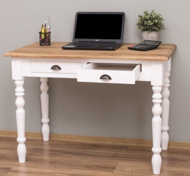 Writing table with turned legs, 2 drawers, oak top