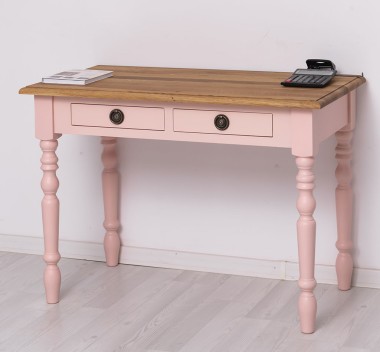 Writing table with turned legs, 2 drawers, oak top