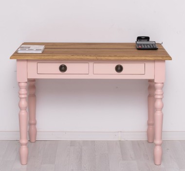 Writing table with turned legs, 2 drawers, oak top