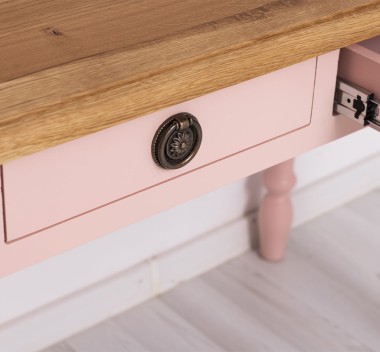 Writing table with turned legs, 2 drawers, oak top