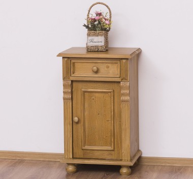 Nightstand with ornaments, 1 door and 1 drawer