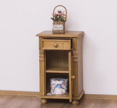 Nightstand with ornaments, 1 door and 1 drawer