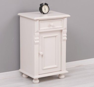 Nightstand with ornaments, 1 door and 1 drawer