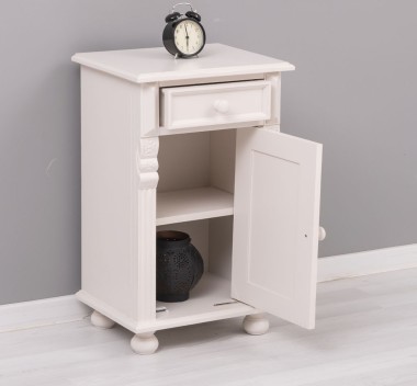 Nightstand with ornaments, 1 door and 1 drawer