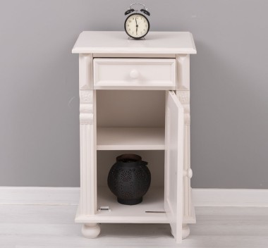 Nightstand with ornaments, 1 door and 1 drawer