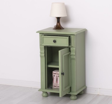 Nightstand with ornaments, 1 door and 1 drawer