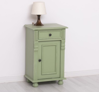 Nightstand with ornaments, 1 door and 1 drawer