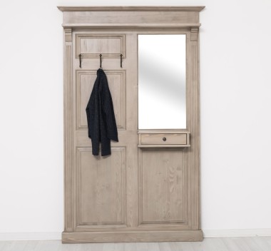 Hanger with mirror, 1 drawer - Color_P037 - Brushed