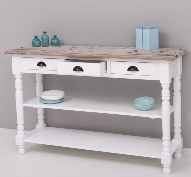 Wall console with turned legs, two shelves and three drawers