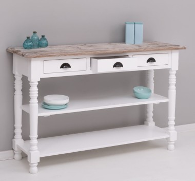 Wall console with turned legs, two shelves and three drawers