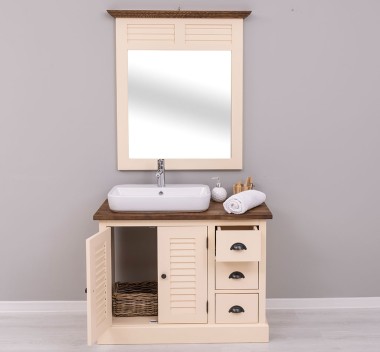 Bathroom base unit double shutter doors + 3 drawers  + shutter mirror frame, sink and faucets include in price - Color Top_P064 