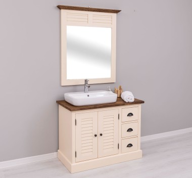 Bathroom base unit double shutter doors + 3 drawers  + shutter mirror frame, sink and faucets include in price - Color Top_P064 