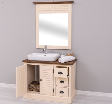 Bathroom base unit double shutter doors + 3 drawers  + shutter mirror frame, sink and faucets include in price - Color Top_P064 