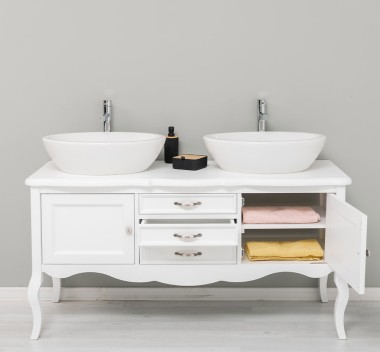 Bathroom furniture with curved legs, two doors and three drawers, sinks include in price - Color_P004 - PAINT