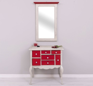 Console with curved legs and 7 multicolored drawers + mirror - Corp_P090 - Drawers_P047 - Cornice_P0