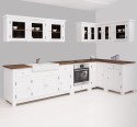 Kitchen in white shades, oak countertop - sink and sanitary ware included in the price