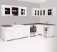 Kitchen in white shades, oak countertop - sink and sanitary ware included in the price