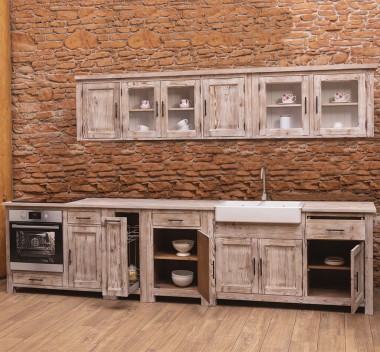 Rustic kitchen with oak countertop, sink and sanitary ware included in the price