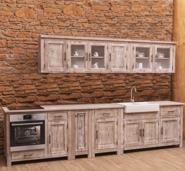 Rustic kitchen with oak countertop, sink and sanitary ware included in the price