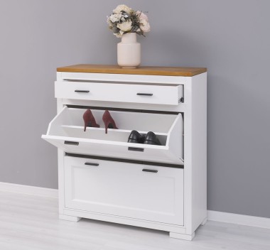 Shoe rack with 2 doors, 1  drawer, drawer on metal rail, Pure