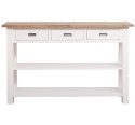 Console with 2 shelves, 3 drawers, oak top