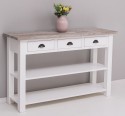 Console with 2 shelves, 3 drawers, oak top