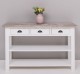 Console with 2 shelves, 3 drawers, oak top