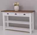 Console with 2 shelves, 3 drawers, oak top