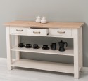 Console with 2 shelves, 3 drawers, oak top