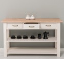 Console with 2 shelves, 3 drawers, oak top