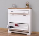 Shoe rack with 2 doors, 1 drawer, oak top, metal rail drawer, Pure