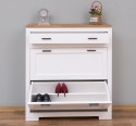 Shoe rack with 2 doors, 1 drawer, oak top, metal rail drawer, Pure