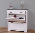 Shoe rack with 2 doors, 1 drawer, oak top, metal rail drawer, Pure