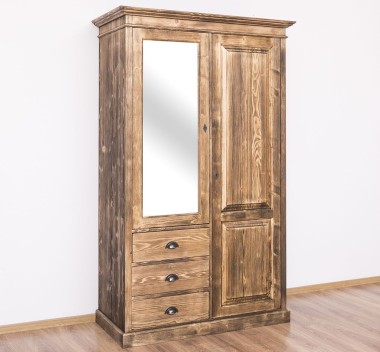 Wardrobe with 2 doors, 3 drawers and mirror