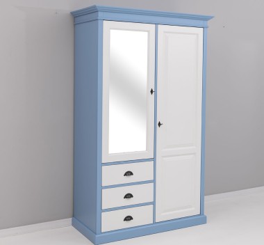 Wardrobe with 2 doors, 3 drawers and mirror