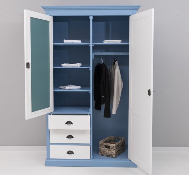 Wardrobe with 2 doors, 3 drawers and mirror