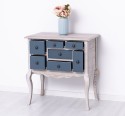 Console with curved legs and 7 multicolored drawers