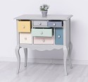 Console with curved legs and 7 multicolored drawers