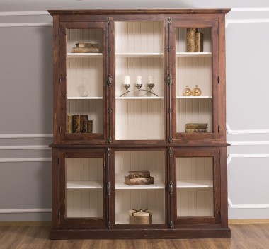 Chest without drawers, glass doors + 2-door display case and open shelves