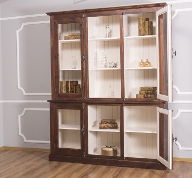 Chest without drawers, glass doors + 2-door display case and open shelves