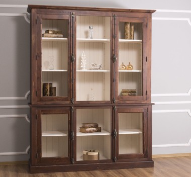 Chest without drawers, glass doors + 2-door display case and open shelves