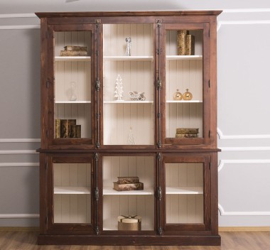 Chest without drawers, glass doors + 2-door display case and open shelves