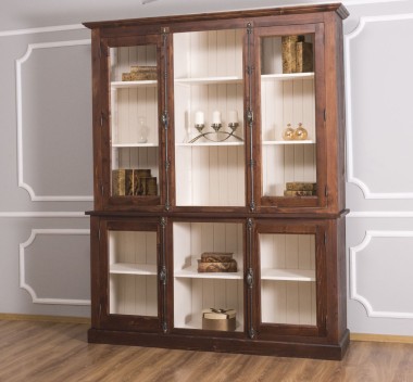 Chest without drawers, glass doors + 2-door display case and open shelves