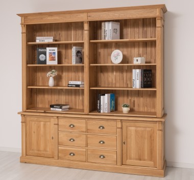 Bookcase with 2 doors, 6 BAS drawers + SUP double shelf, in Oak, P061 - Laquered