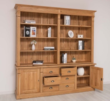 Bookcase with 2 doors, 6 BAS drawers + SUP double shelf, in Oak, P061 - Laquered