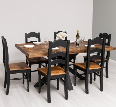 Dining table with central leg in X + 6 chair oak top - Color Top_P064 - Color Corp_P004 - DOUBLE COLORED