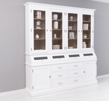 Large sideboard with 2 doors, 6 drawers, 4 compartments with BAS glass door + 4 SUP glass doors