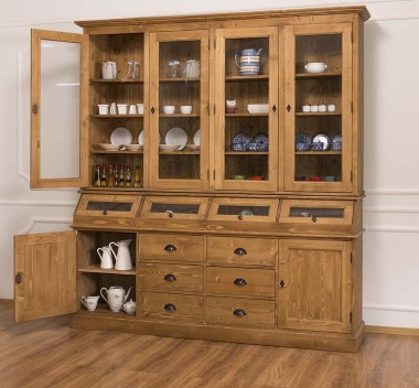 Large sideboard with 2 doors, 6 drawers, 4 compartments with BAS glass door + 4 SUP glass doors